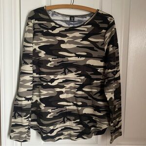 Camouflage XL Brown Black Waffle Knit Long Sleeve Top Casual Thermal Lightweight